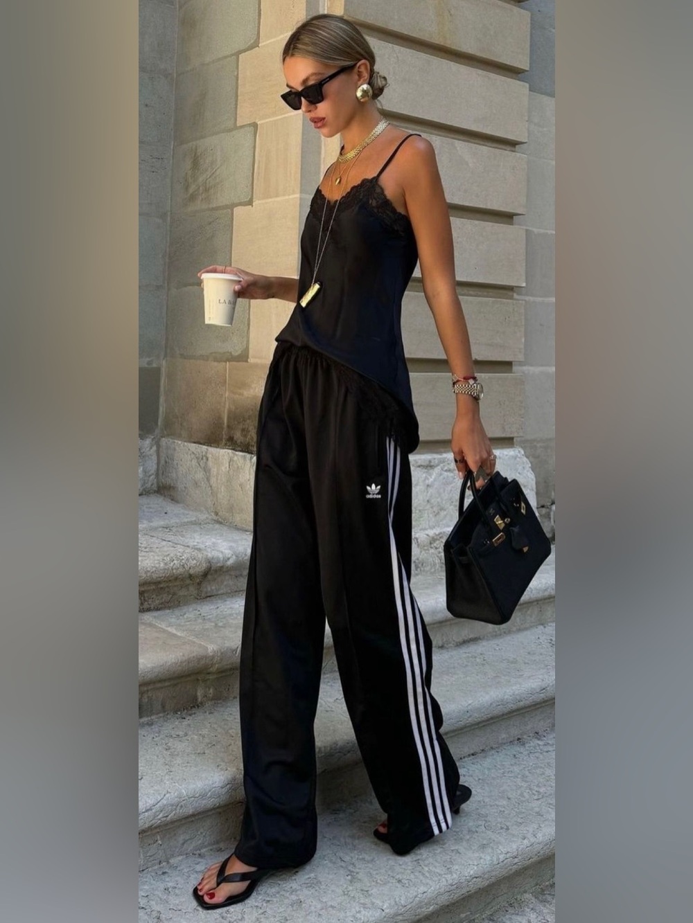 adidas Classic Black Straight-Leg Track Pants with White Side Stripes
